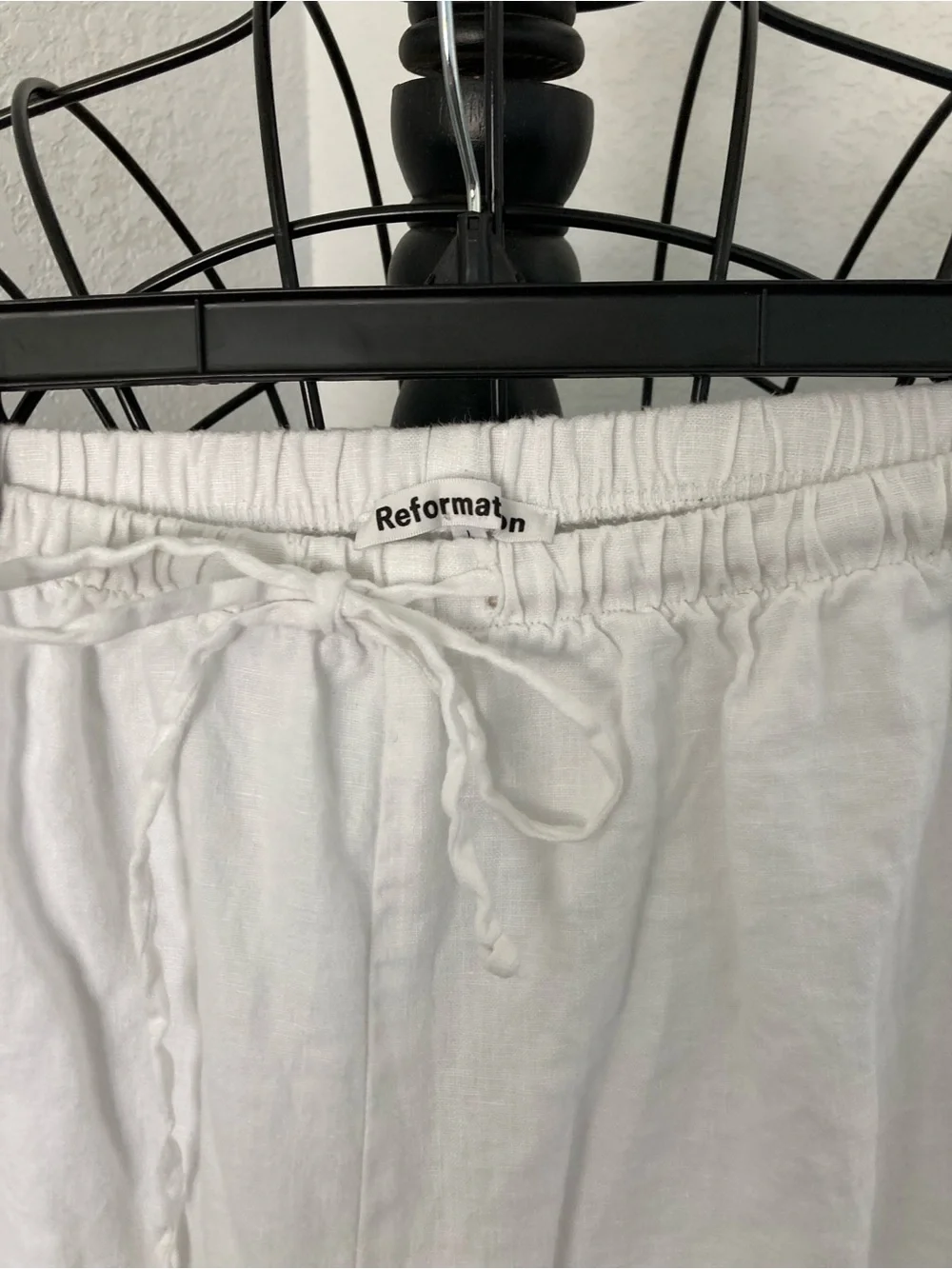 Reformation White Drawstring Wide-Leg Chinos